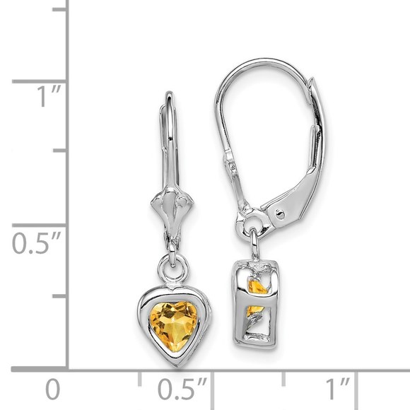 925 Sterling Silver 5mm Heart Citrine Leverback Earrings 25 x 6 mm - Picture 4 of 4